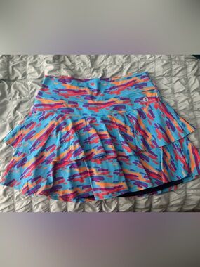 Blue Multi-Color Tiered Ruffle Skirt